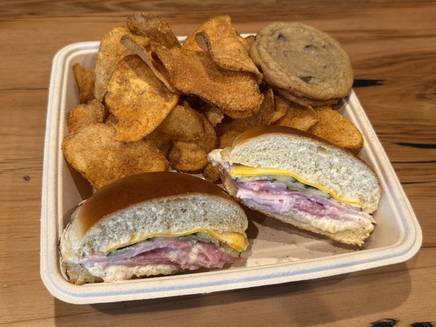 Hot Ham & Cheese sandwich boxed for catering
